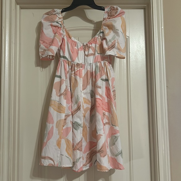 Abercrombie & Fitch Keyhole Babydoll Mini Dress XS Floral Print Puff Sleeves - Picture 7 of 12